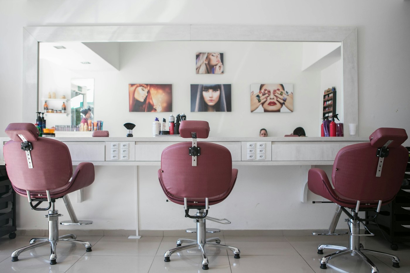 A row of styling chairs
