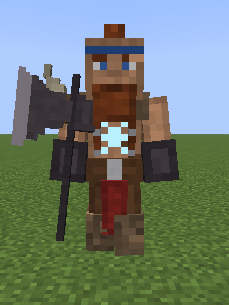 Brik as a Barbarian, bearded, in fur with a netherite greataxe